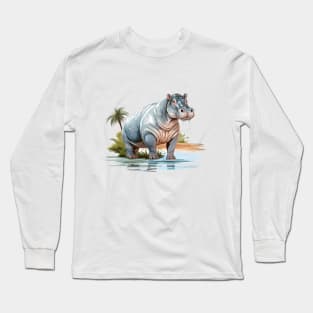 River Hippopotamus Long Sleeve T-Shirt